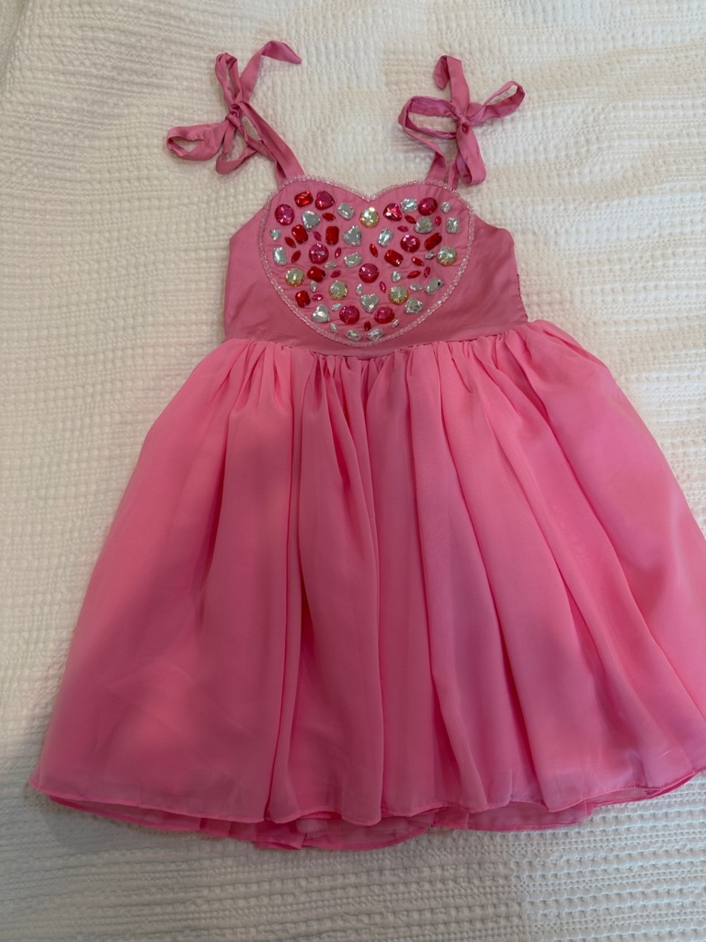 Girls' Pink Gem-Detail Party Dress with Tie Straps